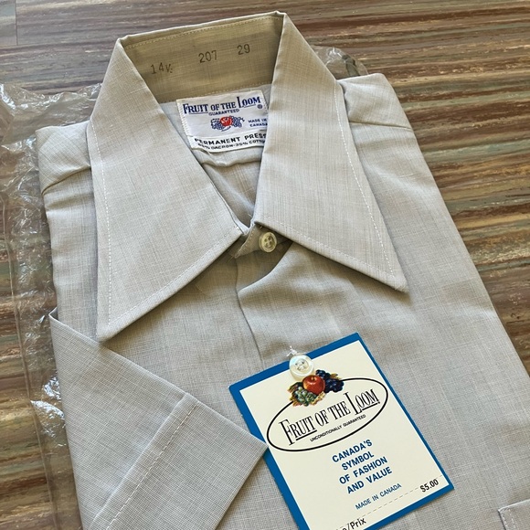 Fruit of the Loom Button Up Short Sleeve Shirt New Vintage 70s Made in Canada - Picture 2 of 5